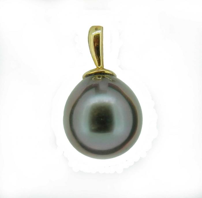 Pendentif Perle De Tahiti 12 Mm Monture Or Jaune 18 Carats PERORNO - Bijou élégant, Naturel, Cadeau Raffiné