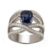 Bague Saphir Or Jaune 18 Carats Avec Diamant - Taille 50.5, Poids 3.45g, état Très Bon