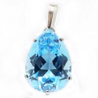 Collier Pendentif En Argent Sterling (.925) Avec Topaze Bleu Océan Et Diamant Simulé - Neuf Sans Emballage