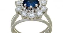 Bague Saphir Et Diamants 0.25 Ct SI1/G - Or Jaune 14k Taille 5.25, Occasion Fine