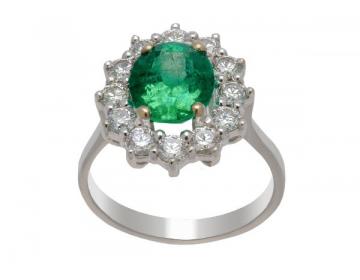 BAGUE EMERAUDE ENTOURAGE DIAMANTS