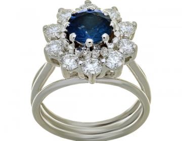 Bague en or 18 carats sertie d'un saphir de 1,52 carat et de1, 06 carat diamants