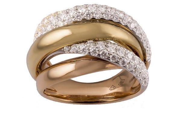 BAGUE 3 ORS ROSE, BLANC ET JAUNE SERTIE DE 1,40 CARAT DE DIAMANTS