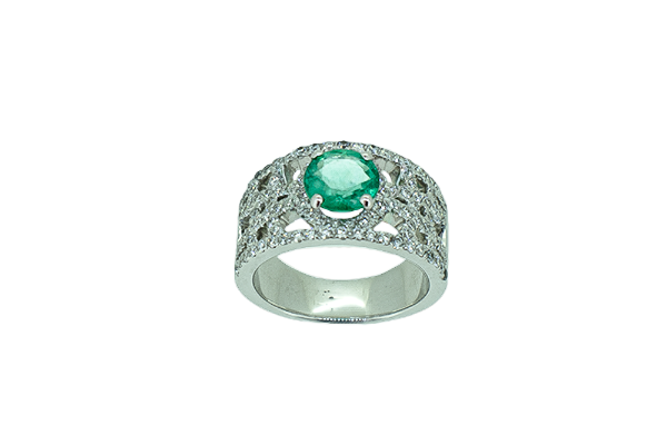 Bague en or blanc 18 carats sertie d'une émeraude 1,26 carat et diamants