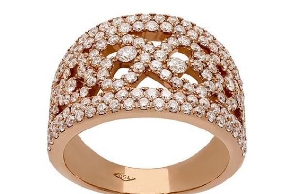 Bague dentelle coeurs en or rose et diamants