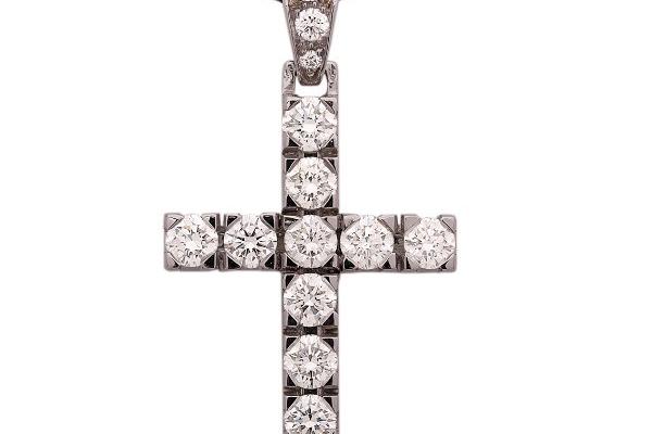 CROIX DIAMANTS EN 0R 18 CARATS SERTI DE 13 DIAMANTS PESANT 2,32 CARATS AU TOTAL