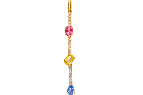 Pendentif saphir, citrine, rubellite et diamants en or jaune 18 carats