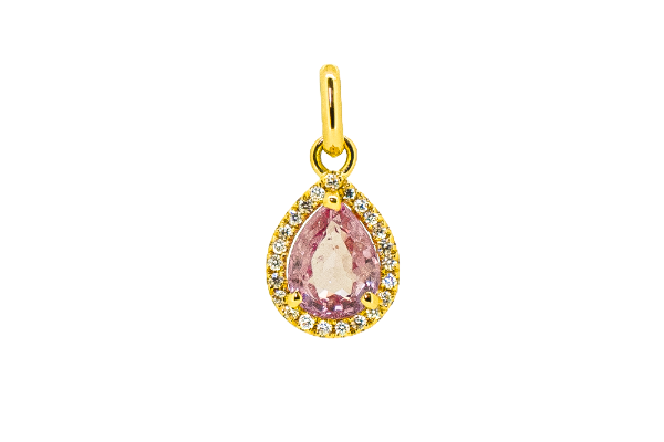 Pendentif saphir rose 1,40 carat et diamants en or jaune 18 carats