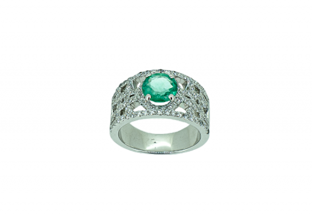 Bague en or blanc 18 carats sertie d'une émeraude 1,26 carat et diamants
