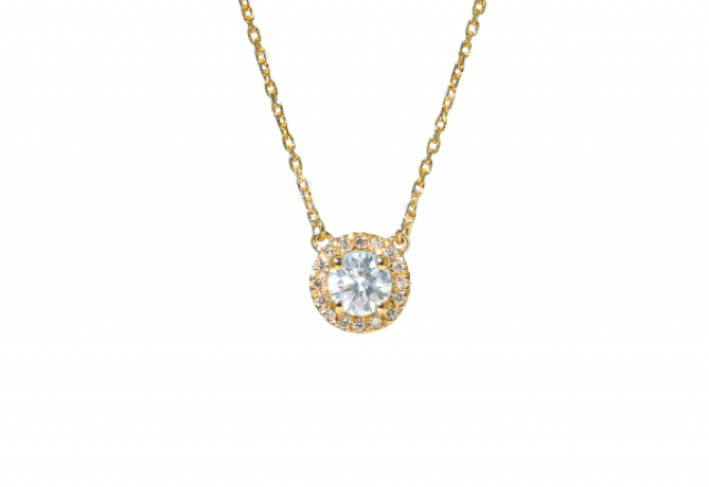 Collier diamant central 0,45 carat et entourage diamants en or jaune 18 carats