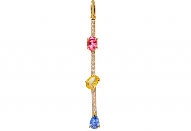 Pendentif saphir, citrine, rubellite et diamants en or jaune 18 carats