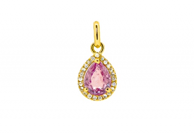 Pendentif saphir rose 1,40 carat et diamants en or jaune 18 carats