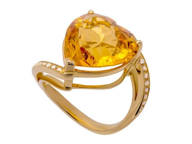 bague en or jaune 18 carats sertie d'une citrine et de diamants Or-Gemmes
