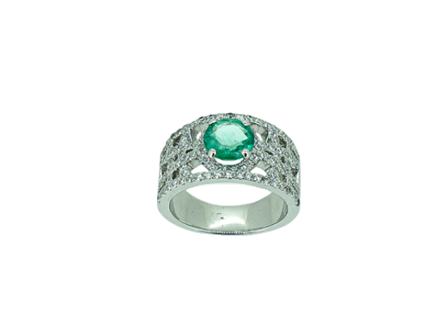 Bague en or blanc 18 carats sertie d'une émeraude 1,26 carat et diamants