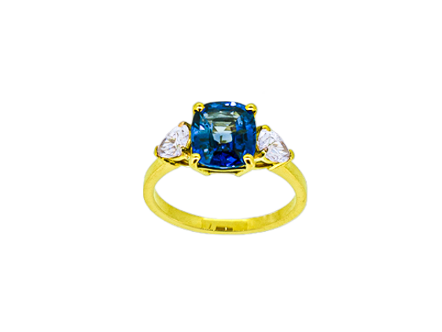 Bague saphir 3,05 carats et diamants poire en or jaune 18 carats
