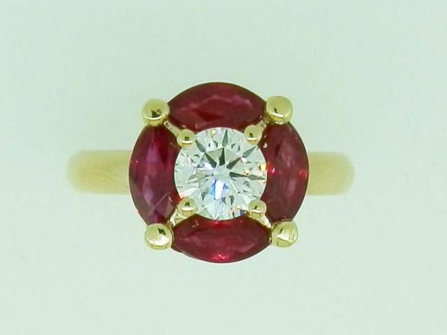 Bague ronde rubis et diamant