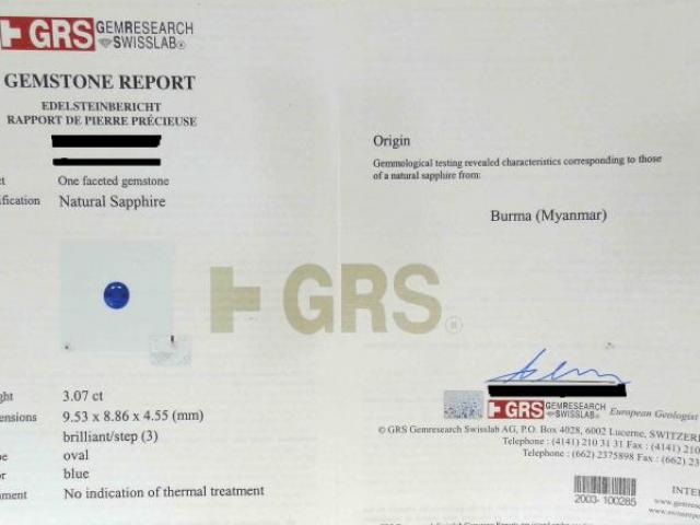 Saphir 3.07 Carats de BIRMANIE certifié GRS
