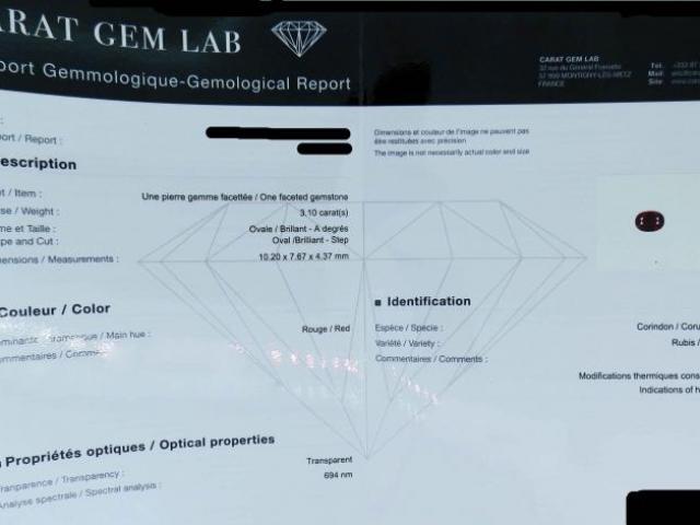 RUBIS 3.10 carats certifié CGL