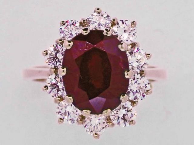 Bague marguerite rubis et diamants