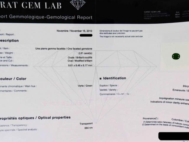 Emeraude de 2.81 carats certifiée CGL