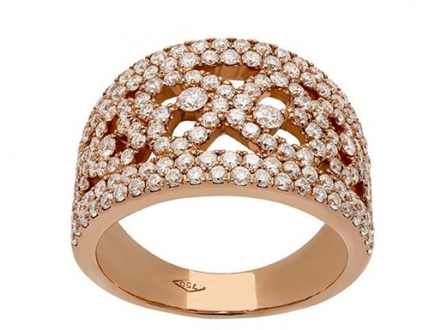 Bague dentelle coeurs en or rose et diamants