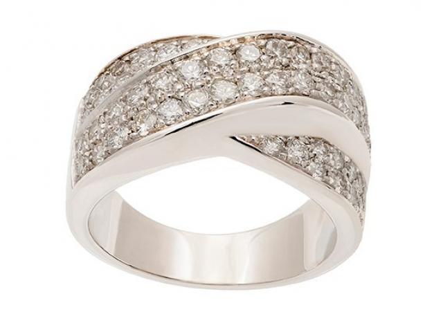 Bague large torsade or blanc et diamants