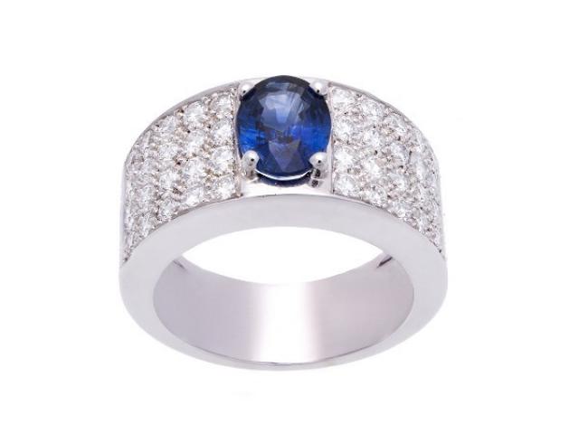 Bague jonc  en or blanc 18 carats diamants et saphir Or-Gemmes