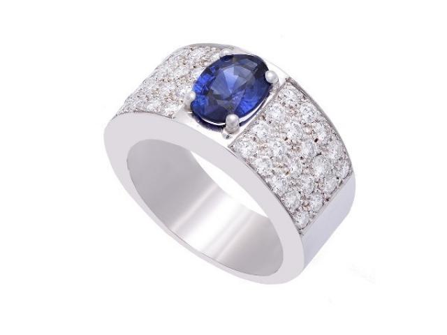 Bague jonc  en or blanc 18 carats diamants et saphir Or-Gemmes