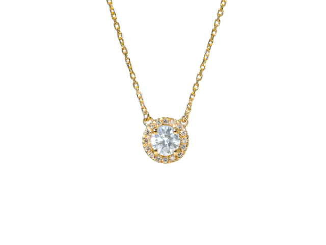Collier diamant central 0,45 carat et entourage diamants en or jaune 18 carats