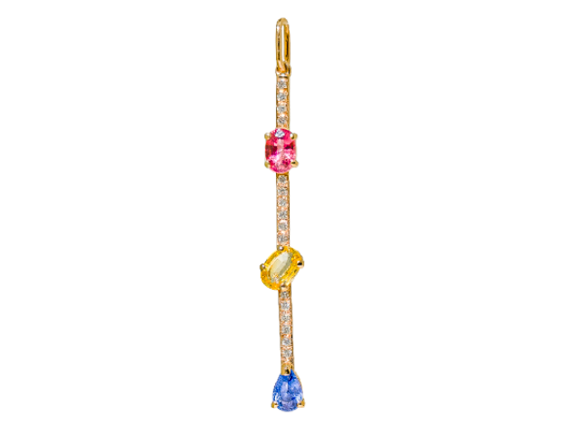 Pendentif saphir, citrine, rubellite et diamants en or jaune 18 carats