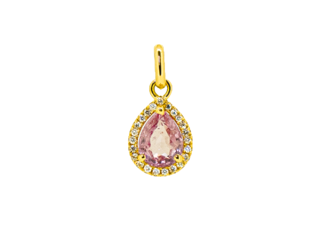 Pendentif saphir rose 1,40 carat et diamants en or jaune 18 carats
